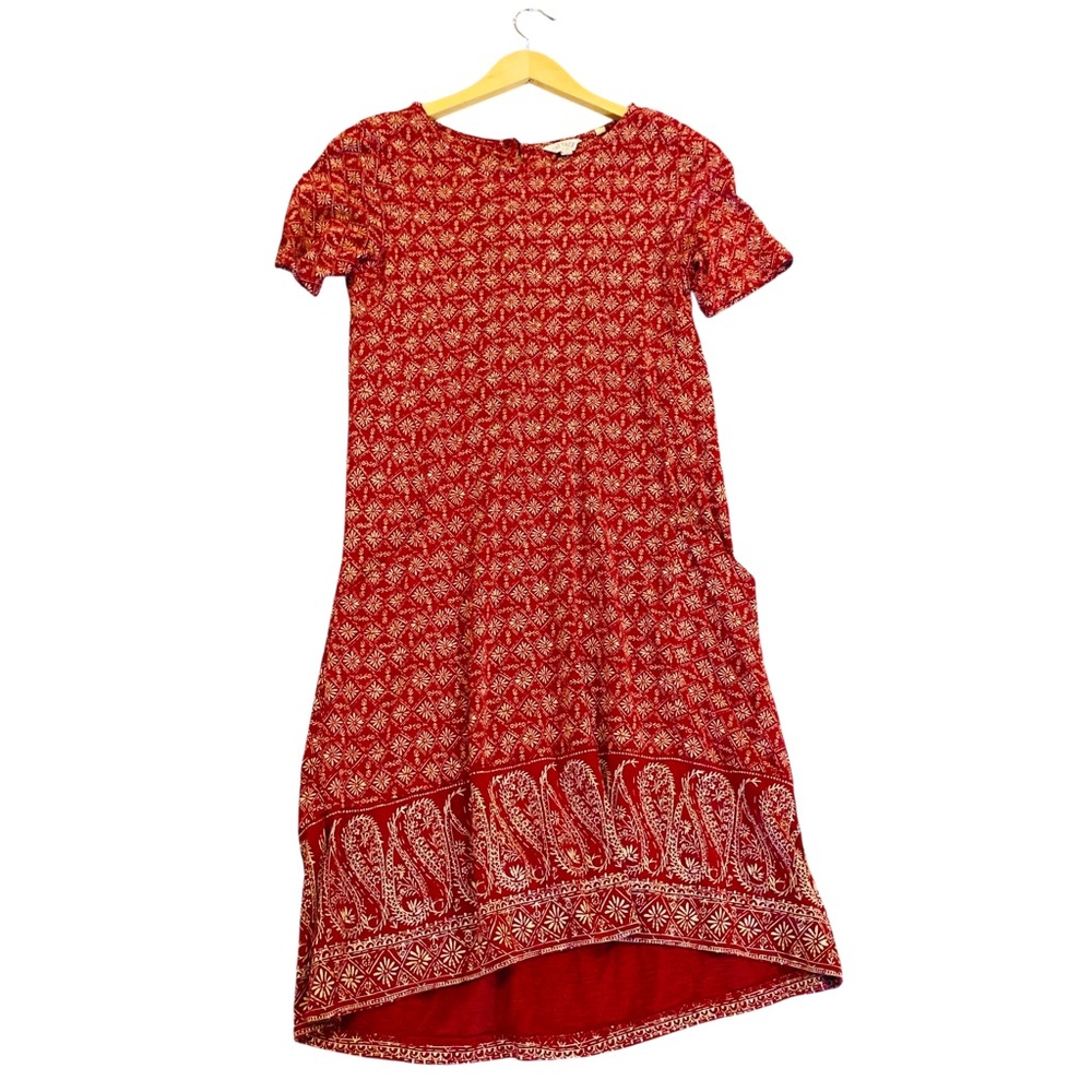FAT FACE Deep Red Claret Printed Midi Dress